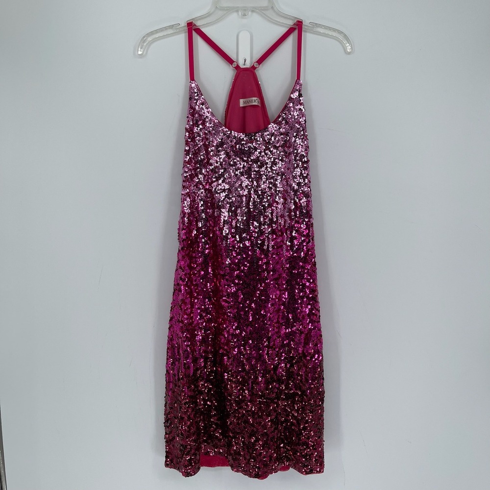 NWOT MANER Women's Pink Ombre Sequin Racerback Mini Dress Size XL